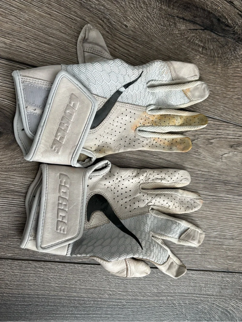 Nike White Gloves with Black Swoosh